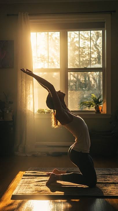Individual stretching outdoors during a morning wellness routine